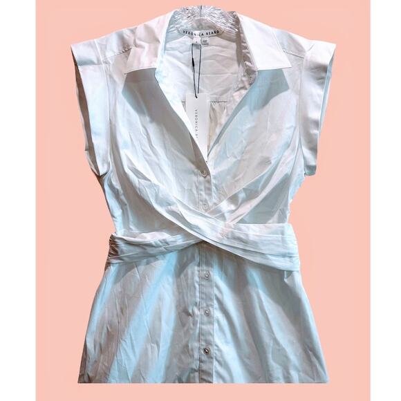 Veronica Beard Nagano cotton blend cross front shirt dress in white size 8 NWT - Picture 4 of 12